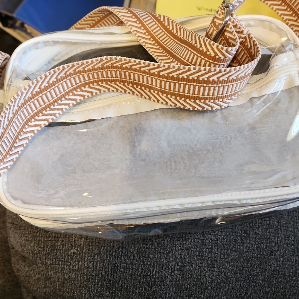 Clear Crossbody Bag with Brown Strap